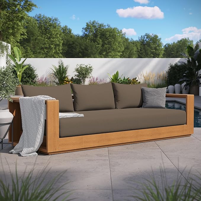 Modway Tahoe Acacia Wood Outdoor Patio Sofa in Natural Cocoa with Weather-Resistant Cushions - Ideal as a Porch Couch or Sunroom Sofa