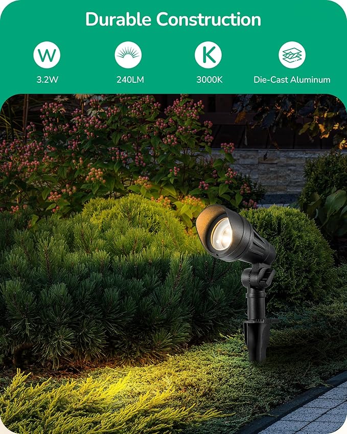 EDISHINE Low Voltage LED Landscape Lights with 35° Beam Angle, 3.2W 240LM 3000K Outdoor Landscape Lighting, CRI 80, Waterproof SpotLights for Trees, House, Yard, Garden, ETL Listed, 4 Pack