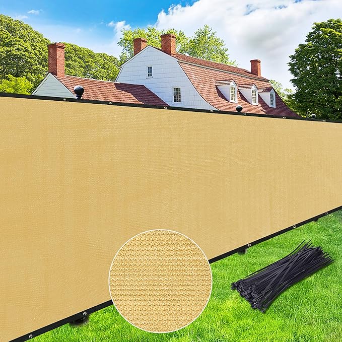 UPGRADE Privacy Screen Fence 4' x 50' Commercial Shade Cover with Brass Grommets Heavy Duty Perfect for Outdoor Back Yard-Sand, Customizable