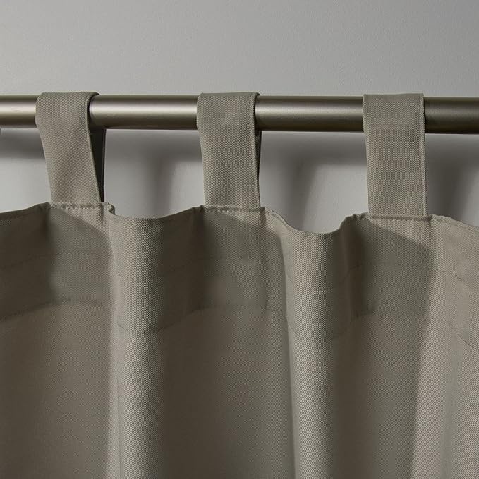 EXCLUSIVE HOME Cabana Solid Indoor/Outdoor Light Filtering Hook-and-Loop Tab Top Curtain Panel Pair, 54"x120", Taupe
