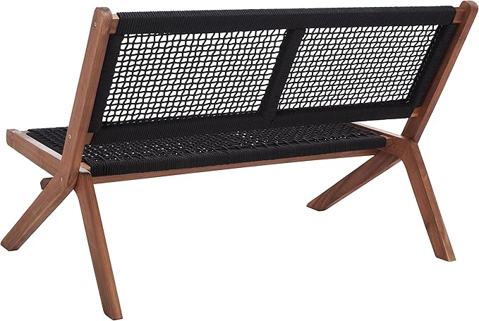 SAFAVIEH Outdoor Collection Kobina Natural Acacia Wood/Black Rope Foldable Bench