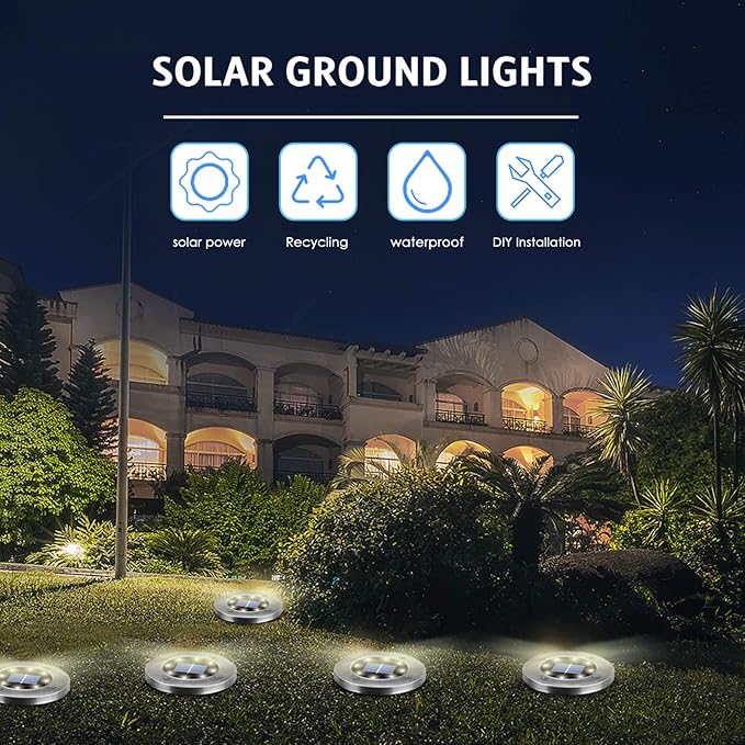 4.6inch Solar Lights Outdoor Waterproof,12Pack Solar Lights for Outside,Solar Garden Lights Landscape Lighting for Patio Pathway Lawn Yard Deck Driveway Walkway(White Light)