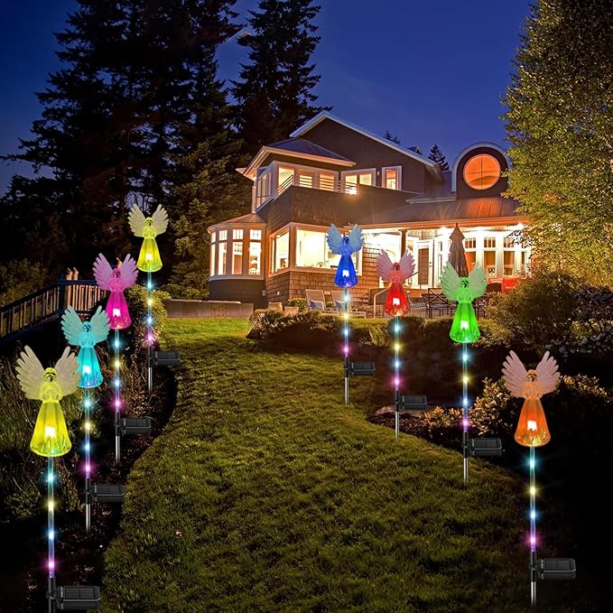 2 Pack Solar Angel Lights Outdoor Decor, Decorative Color Changing Waterproof LED Angel Stake Lights for Cemetery Grave Garden Patio Yard Art Lawn Decoration, Grave Markers, Memorial Gifts