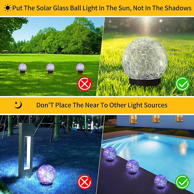 Solar Globe Lights Outdoor Waterproof-Solar Balls for Garden-Cracked Glass Ball Solar Lights Outdoor-Solar Orbs for Outside-Outdoor Decorations for Patio and Yard Lawn Backyard Decor