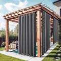 NICETOWN 2 Panels Outdoor Curtains for Patio Waterproof 108" Length, Thermal Insulated Rustproof Top and Bottom Grommet Fixed Weighted Blackout Outdoor Drapes for Porch/Gazebo, Grey, W84 x L108