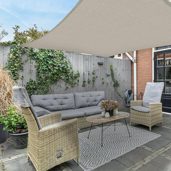 AsterOutdoor Sun Shade Sail Rectangle 10' x 10' UV Block Canopy for Patio Backyard Lawn Garden Outdoor Activities, Cream