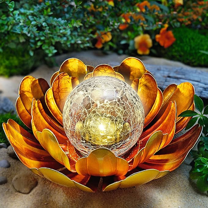 WNP Solar Flower Light Outdoor Christmas Decorative,Garden Solar Powered Lights,Yard Solar Glass Ball Light with Metal Petal for Tabletop Decor Birthday Gift for Her,Christmas Gifts for Women