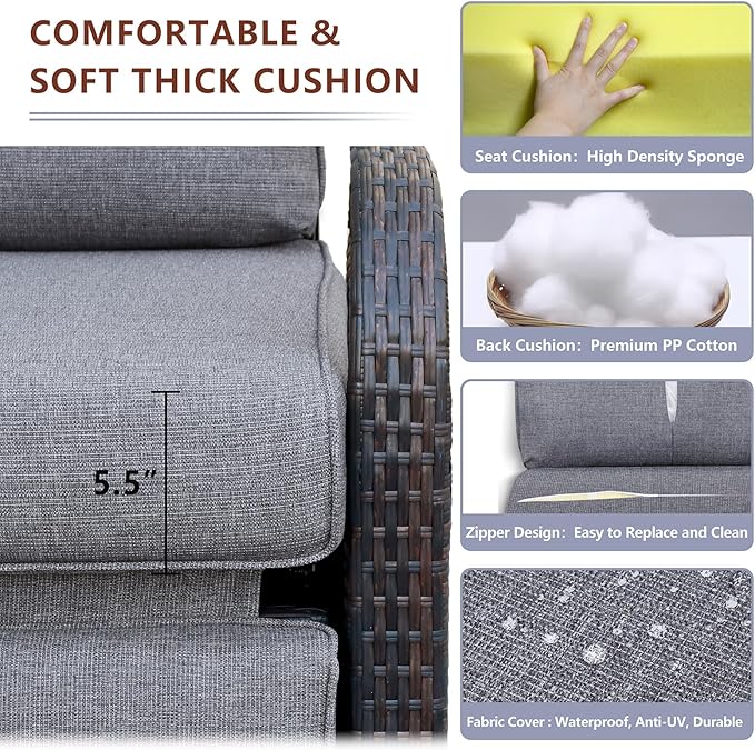 ATR ART TO REAL Outdoor Wicker Recliner Chair with 5.5'' Cushions, Automatic Adjustable Patio Chaise Lounge Chairs, Aluminum Frame Reclining Chair, UV Resistant, Rustless (Grey)