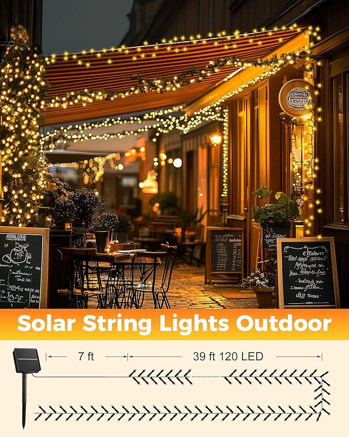 Brightown Solar String Light for Outside, 50Ft 120 LED Solar Lights Outdoor Waterproof, Solar String Lights Outdoor with 8 Modes, for Outside Garden Tree Party Decor(Warm White)