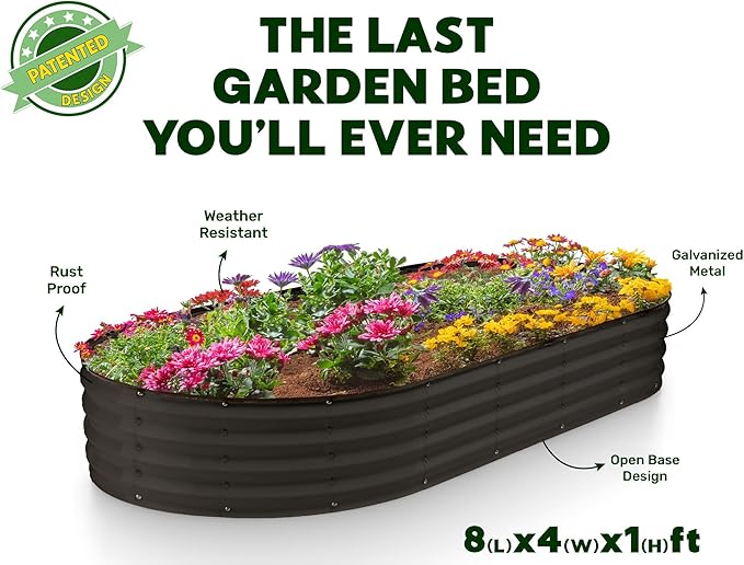 Plant & Plot Galvanized Raised Garden Beds Outdoor // 8×4×1 ft Planter Raised Beds for Gardening, Vegetables, Flowers // Large Metal Garden Box // Patented Tool-Free Design (Black)