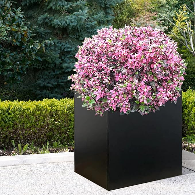 Galvanized Steel Planter Box Black Metal Planter 24Inch Large Square Indoor Outdoor Planters Cube Steel Heavy Duty Flower Pot Powder Coating Modern Commercial Residential for Patio, Yard, Garden