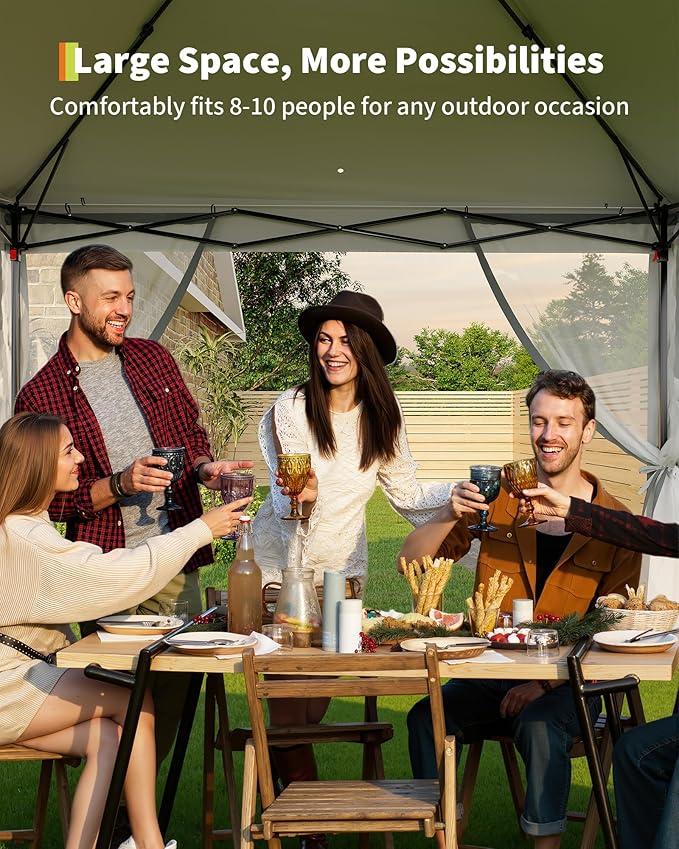 11'x11 Pop-Up Gazebo, Instant Outdoor Canopy Tent with Mosquito Nettings, Durable Steel Frame, Water, and UV Proof, for Patio, Garden, Courtyard, Party (Grey)