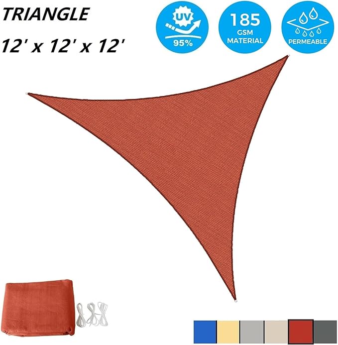 AsterOutdoor Sun Shade Sail Triangle 12' x 12' x 12' UV Block Canopy for Patio Backyard Lawn Garden Outdoor Activities, Terra