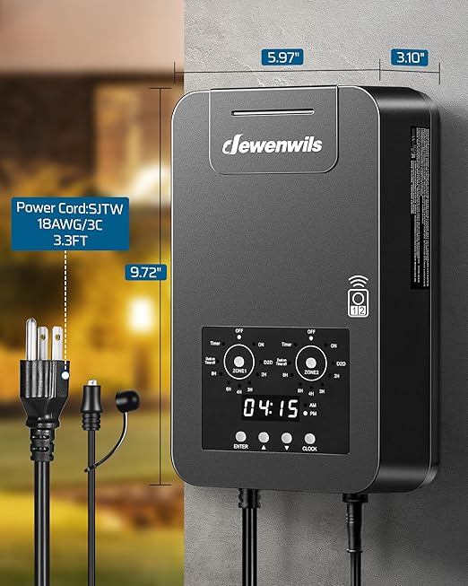 DEWENWILS 300W Low Voltage Landscape Transformer with 2 Zones, 120V AC to 15V DC, Low Voltage Transformer with Remote, Photocell Sensor & Timer, Outdoor Landscape Lighting for Spot Light Steplight