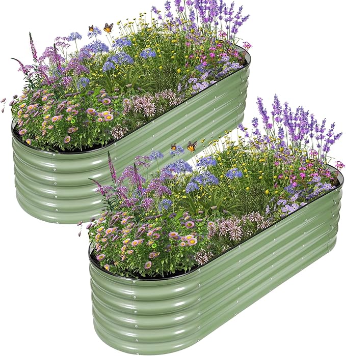 Galvanized Raised Garden Bed Outdoor- 2 Pcs Raised Beds for Gardening| Metal Planter Box, Steel Raised Garden Bed Kit with Gloves for Vegetables, Flower, Herbs (6x2x1.4FT, Green)