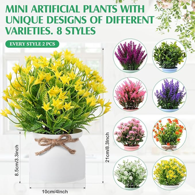 Cindeer 16 Pcs Large Artificial Potted Flowers Fake Potted Plants Plastic Faux Flowers for Home Decor Indoor Artificial Plants in Pots for Wedding Home Desk Tabletop Outdoor Office Kitchen (Gentle)