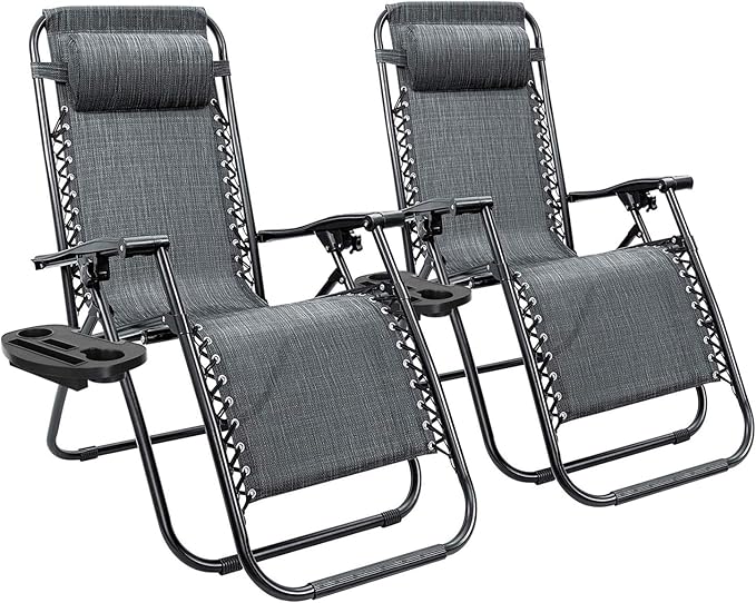 Homall Zero Gravity Chair - Adjustable Folding Lawn Chairs - Outdoor Gravity Reclining Lounge Chair with Pillows - Set of 2 (Double-Gray)