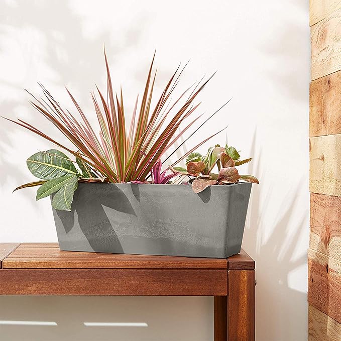 Arcadia Garden Products PSW U45CT Plastic/Stone/Wood Composite Simplicity Window Box, No Drainage Hole (Drillable), 17.5" x 7" x 6", Cement Color