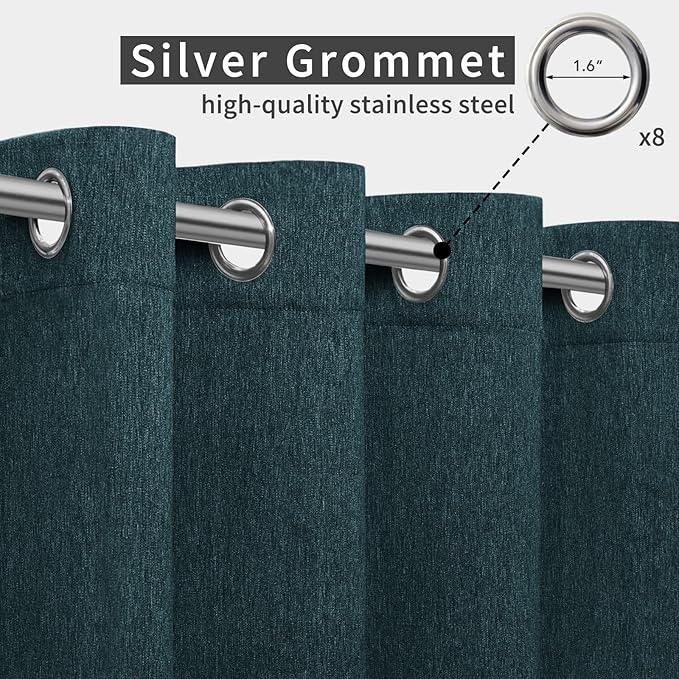 Easy-Going Linen Look Outdoor Curtains Waterproof Windproof Porch Curtains, Soft Thicken Outdoor Privacy Curtains for Patio, Gazebo, Grommet Top and Tab Bottom Drape, 1 Panel, 54x108 inch, Teal