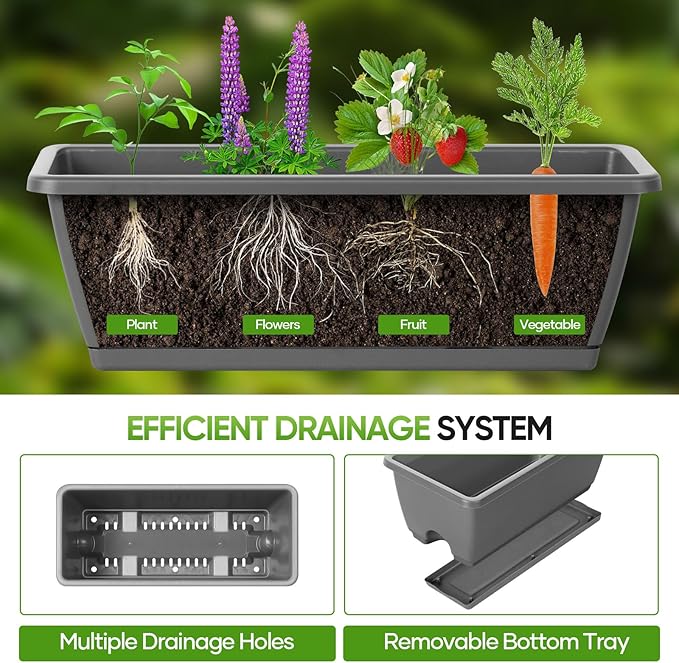CADUKE Raised Planter Box, Plastic Raised Garden Bed with Legs, Standing Planter Box with Drainage Holes & Trellis, 32" Elevated Flower Beds Outdoor & Indoor for Vegetables, Balcony, Patio, Grey