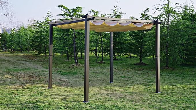 VEVOR 10'x10' Outdoor Retractable Pergola with Canopy, Aluminum Pergola with Retractable Canopy, Modern Style, Sun Shade for Patios, Gardens, Decks, Backyards (Beige)