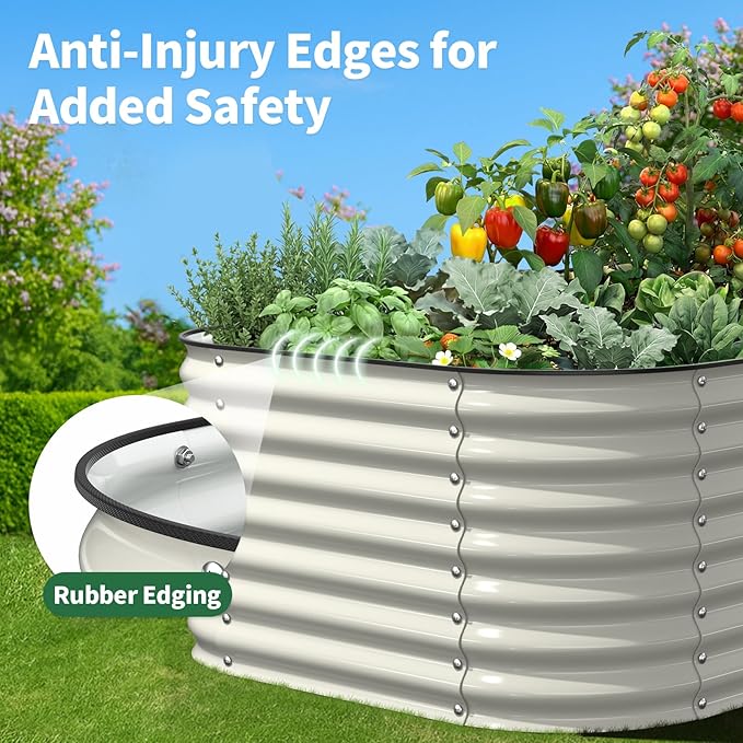 Kesfitt Raised Garden Bed Outdoor, Galvanized Steel Metal Raised Bed Planter for Vegetables & Garden, 24-Inch Deep Open Bottom Backyard Bed 8x4x2 ft, Pearl White