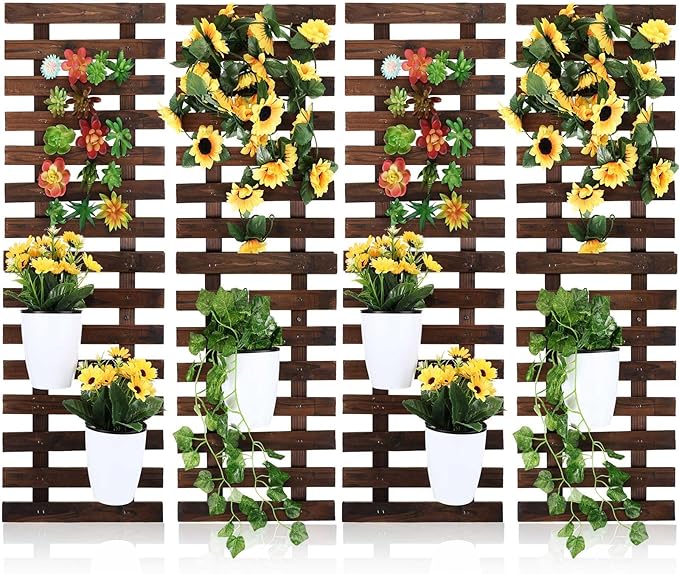 Weysat 4 Pcs Wall Planter Wooden Orchid Hanging Planter for Indoor Plants Wall Mount Planter Stand Frame Display Air Plant Holders Outdoor Vertical Rack Wall Decoration for Garden (12 x 35 in)