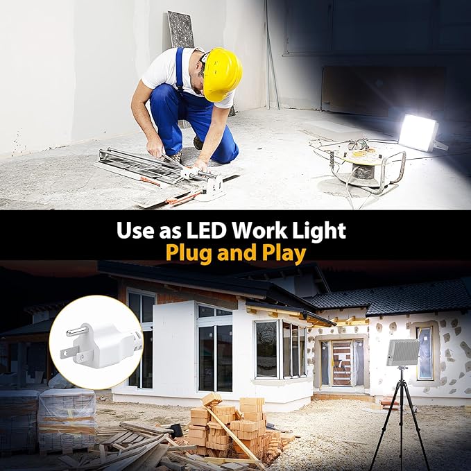 Onforu 120W Flood Lights Outdoor,12000lm White LED Work Light with Plug, 6500K Daylight White LED Flood Lighting, IP66 Waterproof Security Yard Lights for Yard Garage Stadium 2 Pack