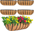 4 Pack 24" Railing Planter Window Box with Coco Fiber Liner Horse Trough Planter The Railing Planter Boxes for Deck Porch Fence Outdoor