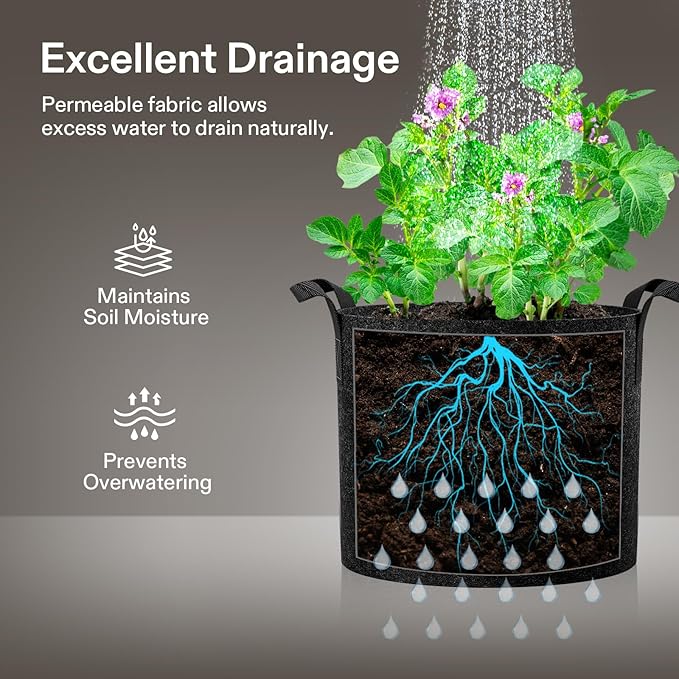 VIVOSUN 5-Pack 20 Gallon Plant Grow Bags, Heavy Duty Thickened Nonwoven Fabric Pots with Handles