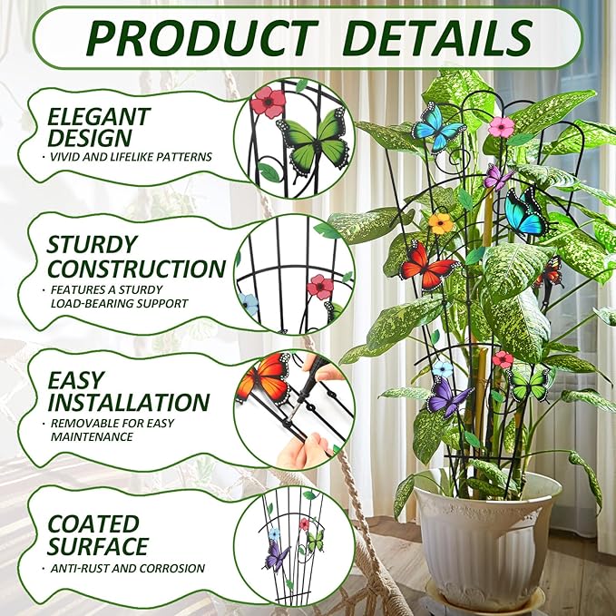 LEIFIDE 2 Pcs 33in Plant Trellis for Climbing Plants Indoor, Butterfly Expandable Large Metal Trellis for Potted, Heavy-duty Tall Rustproof Houseplant Support for Flowers Vine Ivy Pothos Hoya Monstera