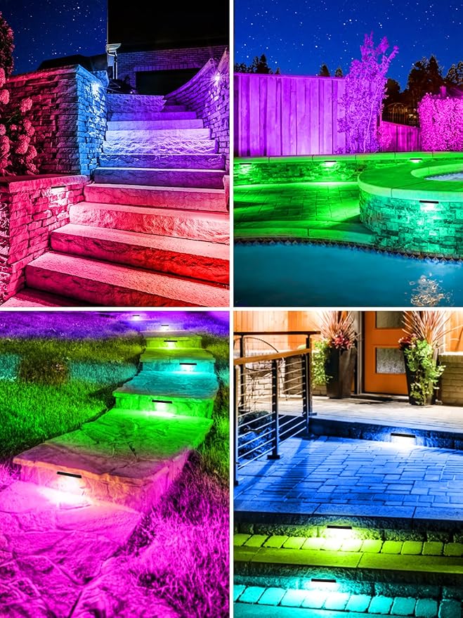 5W RGB Retaining Wall Lights 7 inch LED Hardscape Lighting Color Changing Low Voltage Landscape Paver Lights 12V 24V Step Lights Outdoor IP66 Waterproof Stair Lighting (2 Pack+Connectors)