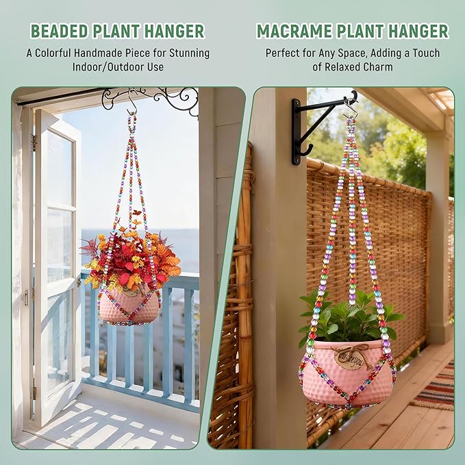 1Pack Glass Beaded Plant Hanger Indoor,Rainbows Hanging Planters for Outdoor Plants,Colored Macrame Plant Hanger,Boho Handmade Farmhouse Rustic Decor,21Inch(Pot Not Included)