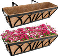 Halatool 2 Pack Heavy-Duty Metal Deck Railing Planter Box, 24 Inch Rust-Resistant Rectangular Window Boxes Planters with Coco Liner & Adjustable Brackets, Grow More On Your Balcony, Patio & Fence