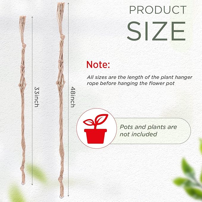 EBOOT 2 Pack 33 48 Inch Large Macrame Plant Hanger Rope to Hang Flower Pot Plant Holder for Indoor Outdoor Decorations, 4 Legs (Linen Color)