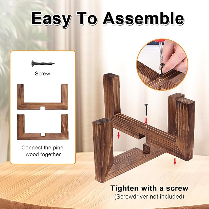 Plant Stand, Indoor/Outdoor Wood Plant Holder, Single Flower Pot Stand, Sturdy Planter Stands, Fit 5-15 Inch Pots