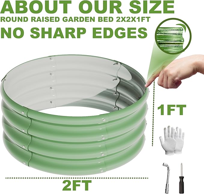 3Pcs 2X2X1ft Round Raised Garden Bed Kit,Galvanized Raised Garden Beds Outdoor, Metal Planter Box Steel Kit Flower Herb,Vegetables..Grass Green