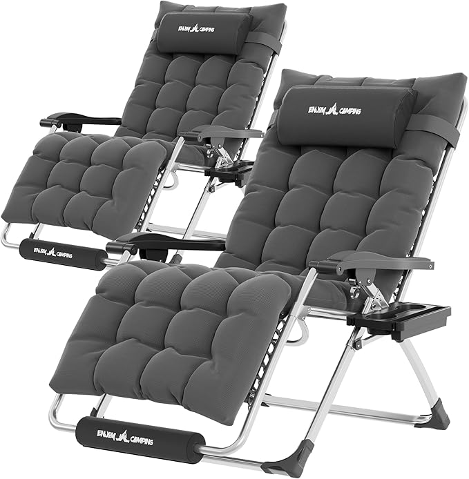 UDPATIO Oversized Zero Gravity Chair Set of 2, 29In XL Patio Reclining Chair with Cushion, Outdoor Folding Recliner with Pillows|Cup Holder|Foot Rest|Padded Headrest, Burgundy, Support 500LB