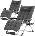 UDPATIO Oversized Zero Gravity Chair Set of 2, 29In XL Patio Reclining Chair with Cushion, Outdoor Folding Recliner with Pillows|Cup Holder|Foot Rest|Padded Headrest, Burgundy, Support 500LB