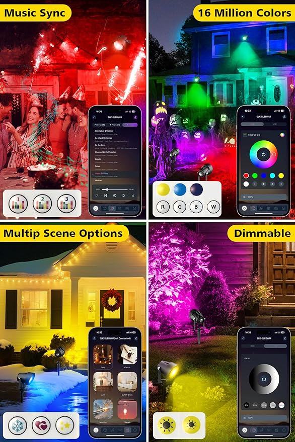 T-SUN Smart Color Changing Landscape Lights, RGBW Spotlights Outdoor with App & Remote, Music Sync, 16M Colors, Timer, Dimmable Waterproof Spot Light for Yard Garden Tree, Set of 2