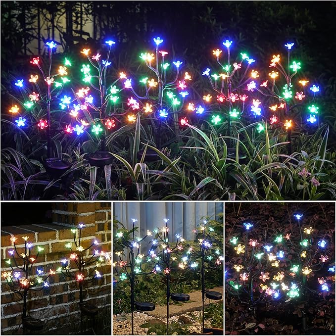 Solar Garden Lights Waterproof, Solar Lights Outdoor Decorative 4Pack,80Led Solar Powered Flowers Garden Decor,Fairy Lights Yard,Pathway,Outside Decorations,Gardening Gifts for Women Mom