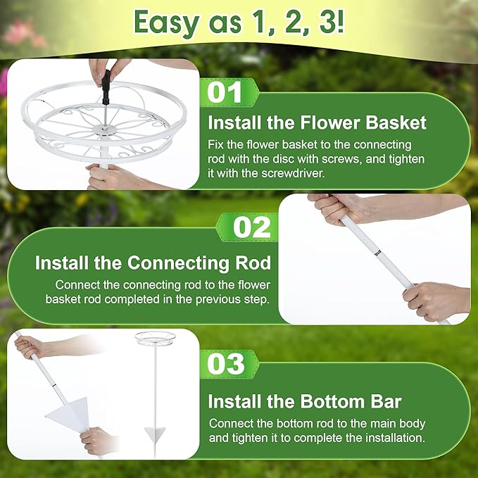 Tellingyou 2 Pack Adjustable Outdoor Flower Pot Stand, Metal Outdoor Plant Stands, Spring Summer Versatile Plant Stand Garden Stake for Display Plants, Elegant Solution for Landscaping Decor (White)
