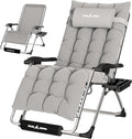 UDPATIO Oversized Zero Gravity Chair 29In XL Patio Reclining Chair with Cushion, Outdoor Folding Recliner with Pillows|Cup Holder|Foot Rest|Padded Headrest, Grey, Support 500LB