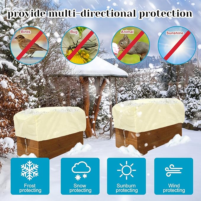 4 Pcs Rectangular Planter Box Cover Freeze Protection, Flower Box Covers Winter Frost Blanket with Drawstring for Outdoor Plants Balcony Windowsill Raised Beds(39.3x17.7x15.7 Inch)