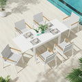 Outdoor Aluminum Patio Dining Table Set for 6-8 Person, Expandable Outdoor Table and 6 Chairs with Textilene Fabric & HDPS Armrest, All-Weather Patio Furniture Set for Yard, Garden, White