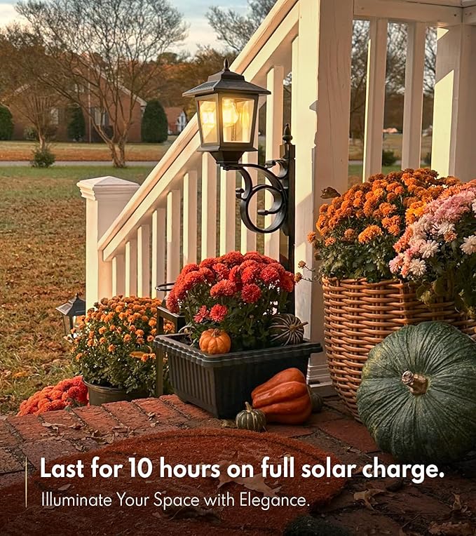 PASAMIC 2 in 1 Outdoor Flower Pots for Real or Fake Flowers, Solar Lamp Post Lights - Wall Mount or Freestanding, Waterproof Decorative Lamp for Lawn, Patio, Front/Back Door