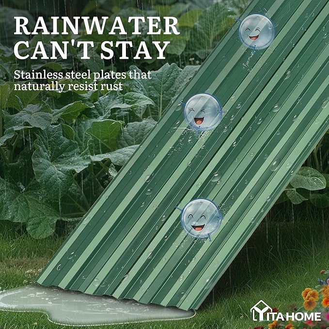YITAHOME 6x3x2ft Large Raised Garden Bed Kit, Galvanized Metal Planter Box with Gloves, Ground Nails, Support Rod, Outdoor Above Ground Planters for Plants Vegetables Flowers, Green