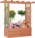 Giantex Raised Garden Bed with 2-Sided Trellis & Hanging Roof, Fir Wood Planter Box w/Drainage Holes, Freestanding Garden Planter for Flowers Herbs Climbing Vines (43"x15"x45")