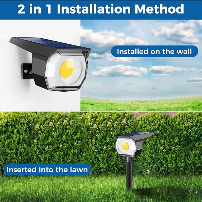 2 Pack Solar Spot Lights Outdoor, Solar Spotlights Outdoor Waterproof 2-in-1 Auto On/Off Landscape Lighting for Outside Yard Wall Garden Pathway(Warm White)
