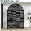 Casaphoria 72" H x 47" W Arched Metal Privacy Screen - Elegant Freestanding Outdoor Screen for Deck, Patio & Balcony - Versatile Decorative Privacy Panels for Home & Garden Use，Black-Shine